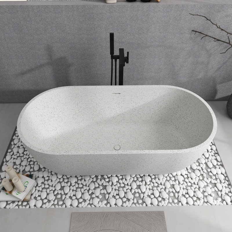 63'' X 31'' Freestanding Soaking Terrazzo Bathtub, Terrazzo White