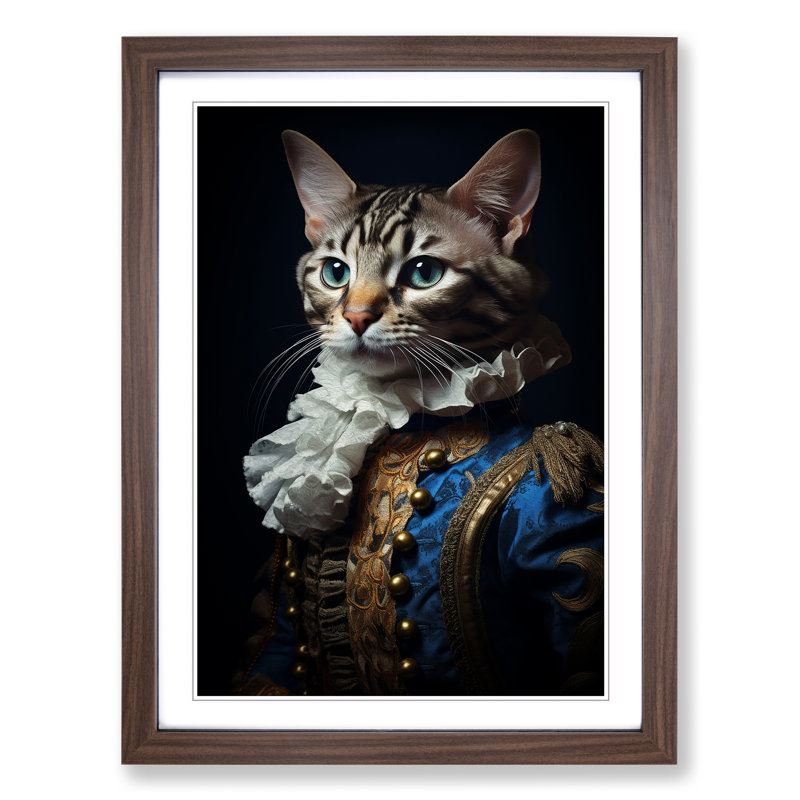 Bengal Cat Rococo Art - Framed Print, 46cm H x 34cm W x 2cm D, Walnut Framed