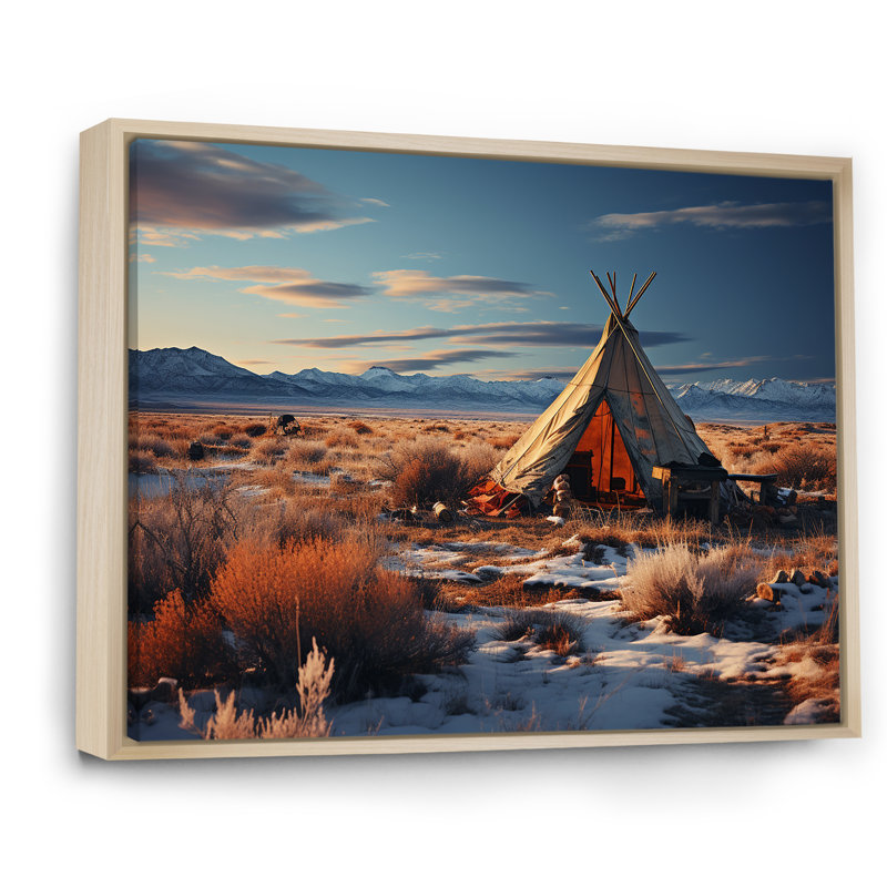 Tribal tipi paysage sur toile, Cadre naturel flottant, H 24 po x l 32 po x P 1 po