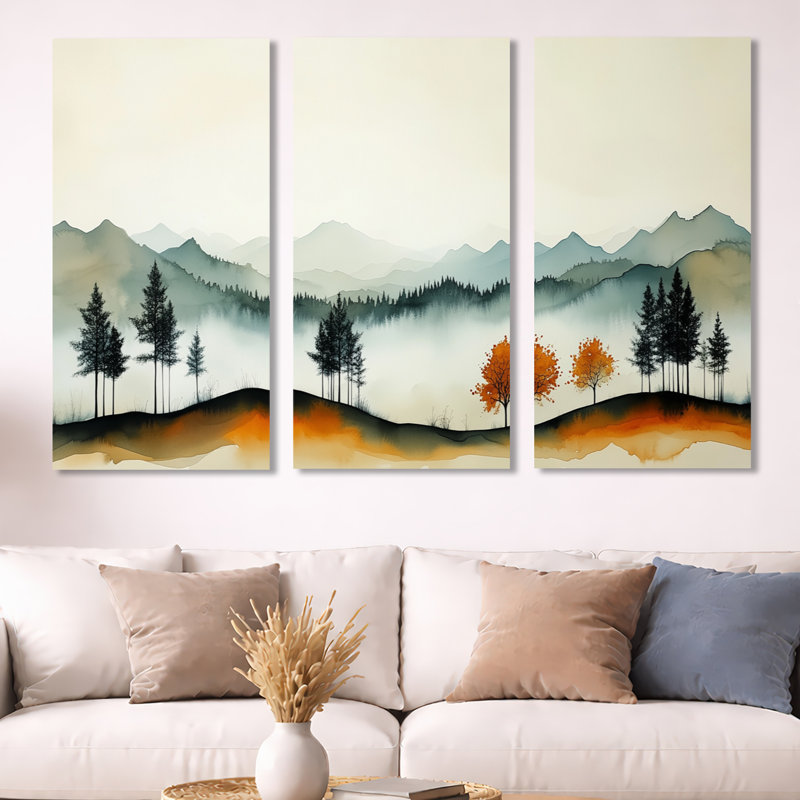 «Autumn Forest and Peaks Solitude Horizon», art mural encadré à 3 bois, H 40 po x l 60 po, Toile tendue