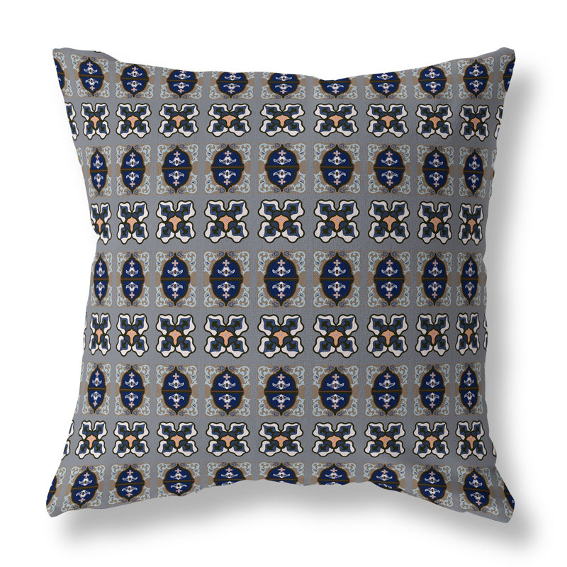 Darbari Dynasty Broadcloth Throw Pillow, 16"H x 16"W, Blue/Grey/Hazelnut