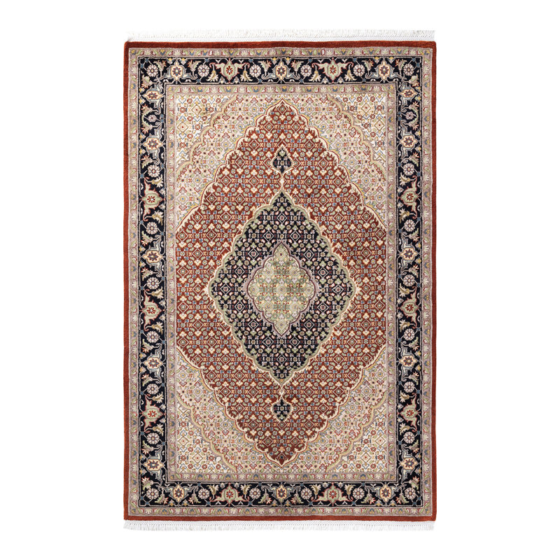 Tapis orange en laine noué à la main de conception unique 4 pi x 6 pi 2 po Hayner