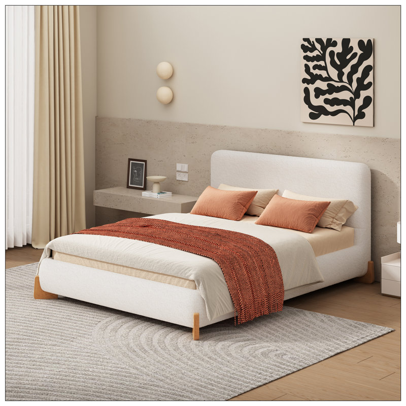 Lit tapissier Queen Elegant Boucle - Blanc, Grand