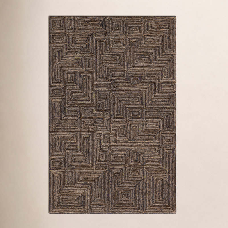 Abstract Area Rug in Tan/Black, Rectangle 6' x 9'