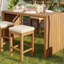 Ensemble de bar d'extérieur 5 pièces, table à hauteur de bar en bois d'acacia et quatre tabourets avec coussins, parfaits pour les rassemblements dans la cour et la piscine