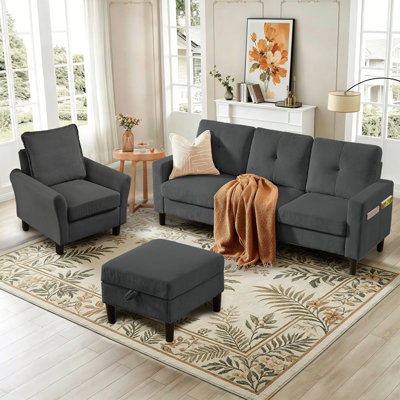 79.14" 3-Piece Living Room Set with Storage Bags and Storage Ottoman