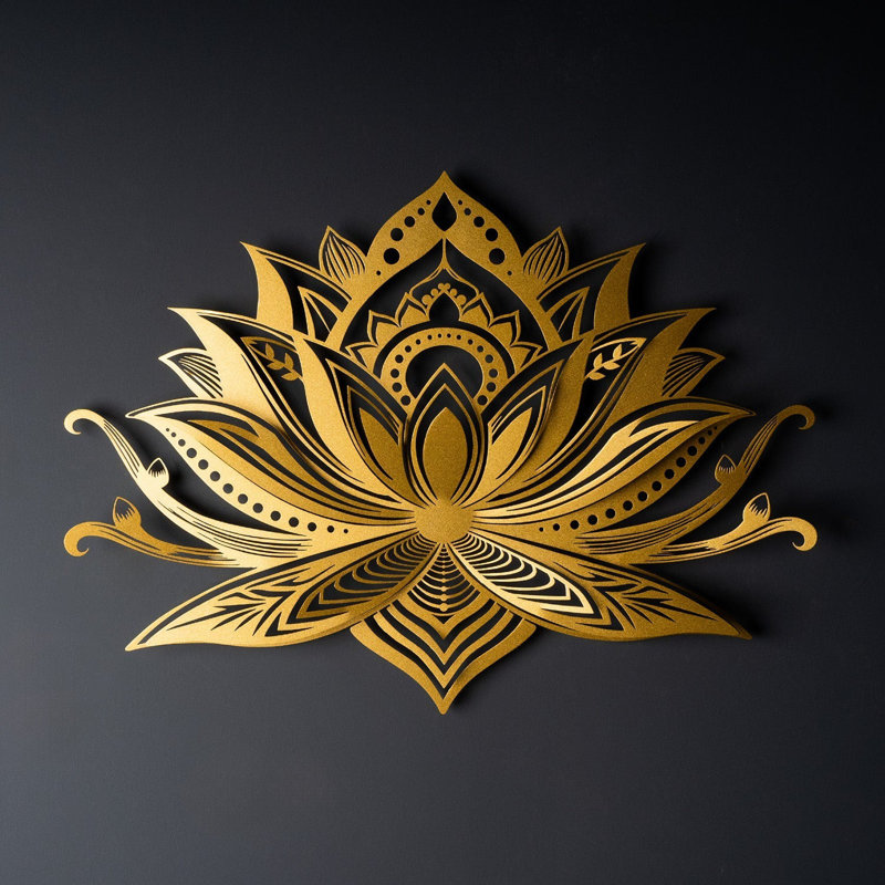 Décoration murale 3D Mandala Lotus en métal, Or, H 53 po x l 39 po x P 2 po
