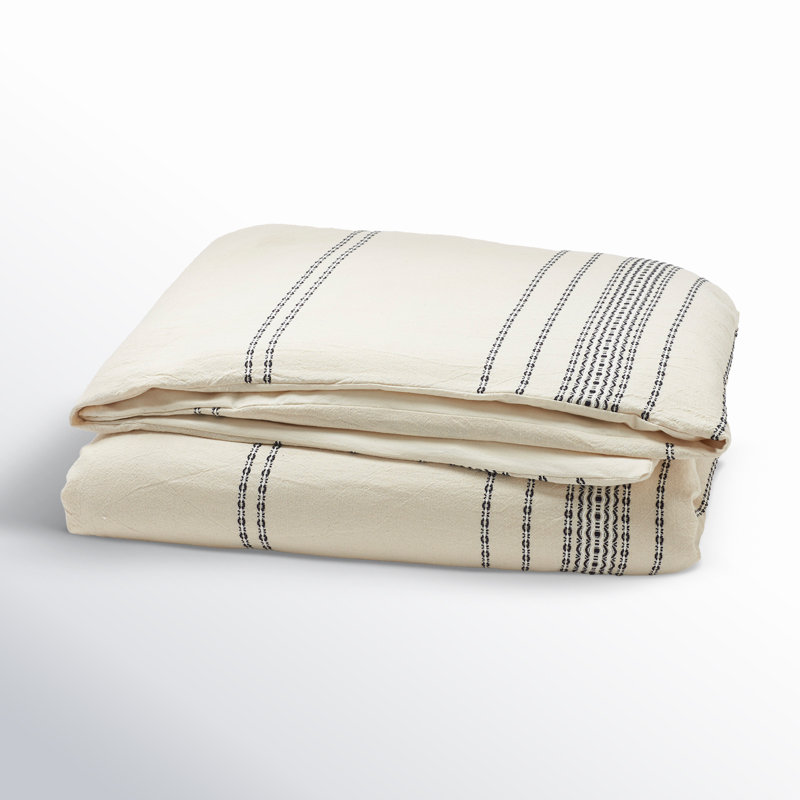 Rippled Stripe Duvet Cover, Ivory/Black, Full/Queen Duvet Cover