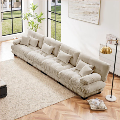 Canapé modulaire 4 places à assise profonde modulaire pour salon, appartement, studio, bureau | Rose | Chenille