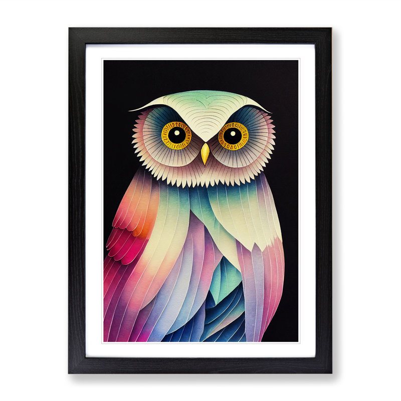 XV1022-5168X Owl No.3 Abstract 1 Piece Single Picture Frame Wall Art, 34cm H x 25cm W x 2cm D, Black