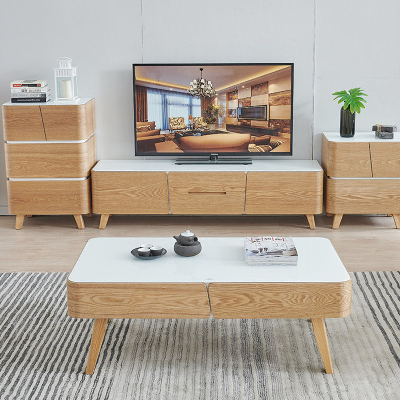 Table basse en bois avec petits appartements, 16,14 po H x 51,18 po L x 27,55 po l