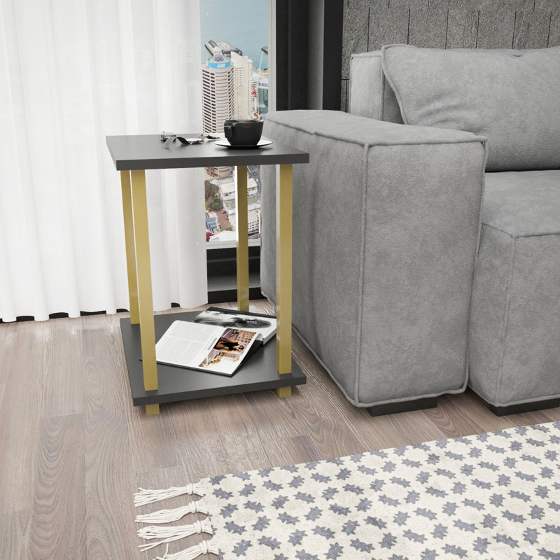 Monowi Square Side End Table, Anthracite, Gold