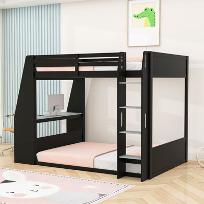 Lit superposé en bois avec port USB, tablettes, bureau et bande lumineuse