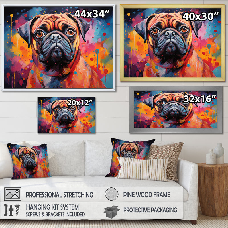 Popart carlin parade sur toile, H 30 po x l 40 po x P 1,5 po, Cadre flottant doré