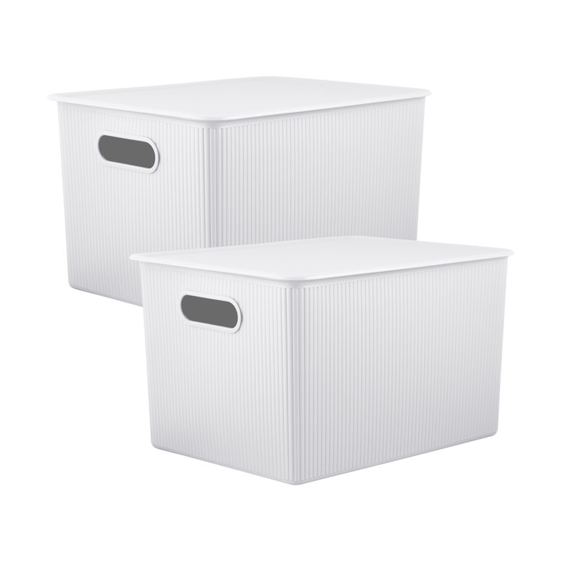 Ribbed Plastic Basket, Off White, 2, 9" H x 11.5" W x 15" D