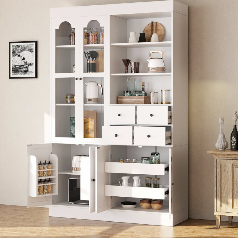 Topmax 47.2X15.7X75inch Freestanding Buffet With Hutch, White