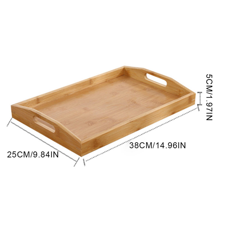 Decorative Serving Tray with Square Handles,Bamboo Breakfast Tray,Serving Platter for Eating,Working,Storing