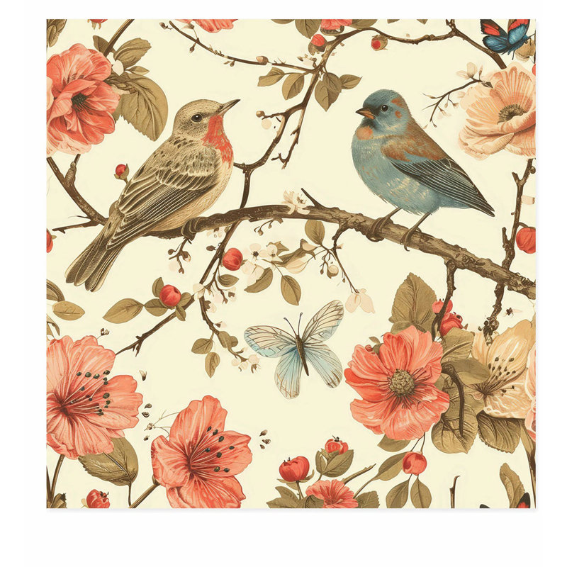 Animaux, oiseaux dans un arbre II, reproduction d'art sans cadre, H 10 po x l 10 po