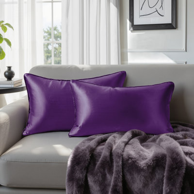 HOMEIDEAS Faux Silk Lumbar Throw Pillow Covers, Luxury Glossy Decorative Cushion Covers for Couch Sofa Bed