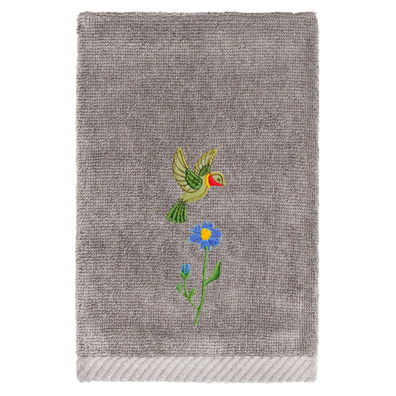 2 Piece 100% Turkish Cotton Hada Embellished Fingertip Towel Set, Charcoal