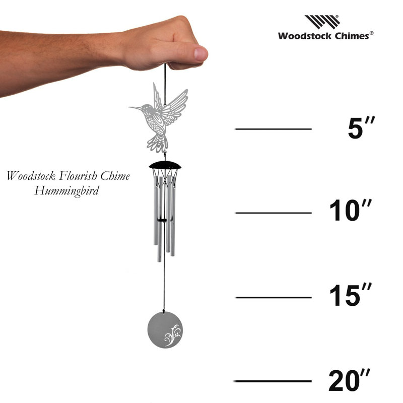 Silver Hummingbird Metal Wind Chime with Filigree Design