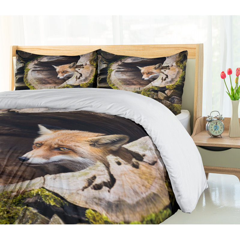 King Size Multicolor Forest Fox Microfiber Duvet Cover Set