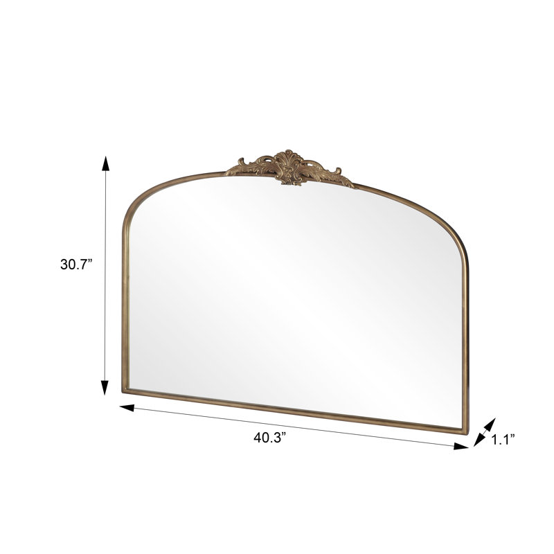 Miroir arqué 40 po x 30 po doré rétro - Miroir mural orné en laiton antique