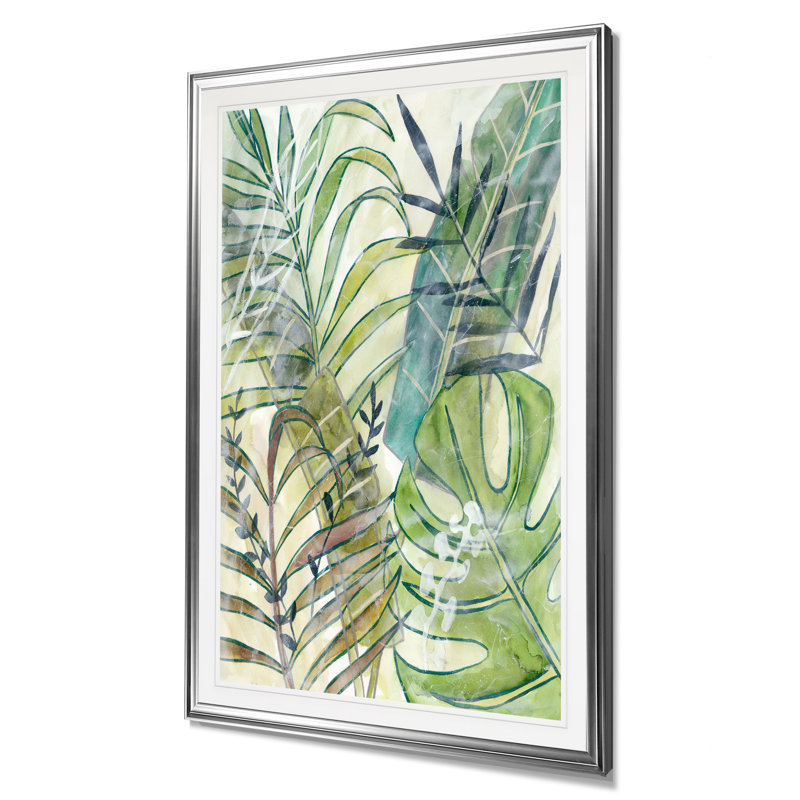 « layers palms i »-impression sur toile, H 24 po x l 20 po x P 1,5 po, Cadre argenté