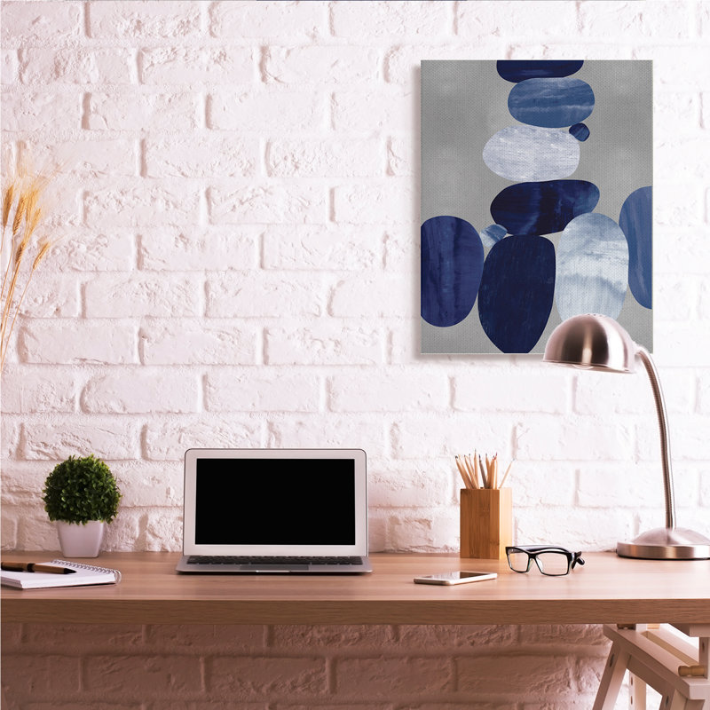 Conception abstraite circulaire de Stacked Blue Rocks - impression, Toile tendue, H 40 po x l 30 po