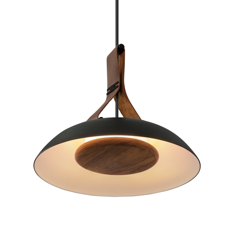 Volo 14 Pendant, Cava - White Shade Exterior - Brushed Brass Accents, Brown Leather, Walnut Disc - 4000K - Integrated LED