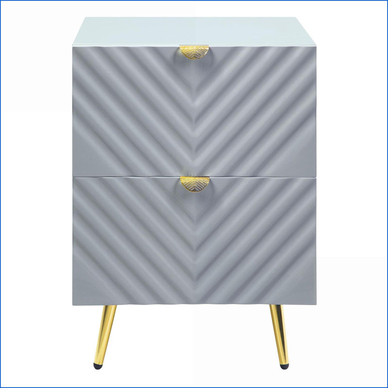 Table de chevet 2 tiroirs moderne gris ultrabrillant