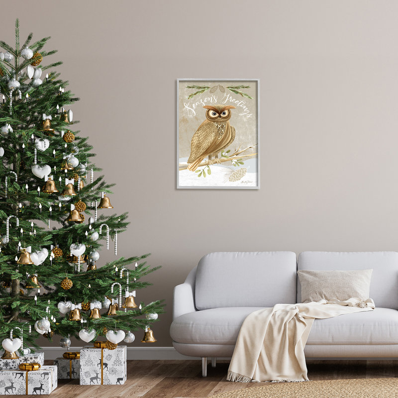 Season's Greetings Winter Snowscape Owl, H 30 po x l 24 po x P 1,5 po, Estampe numérique Farmhouse