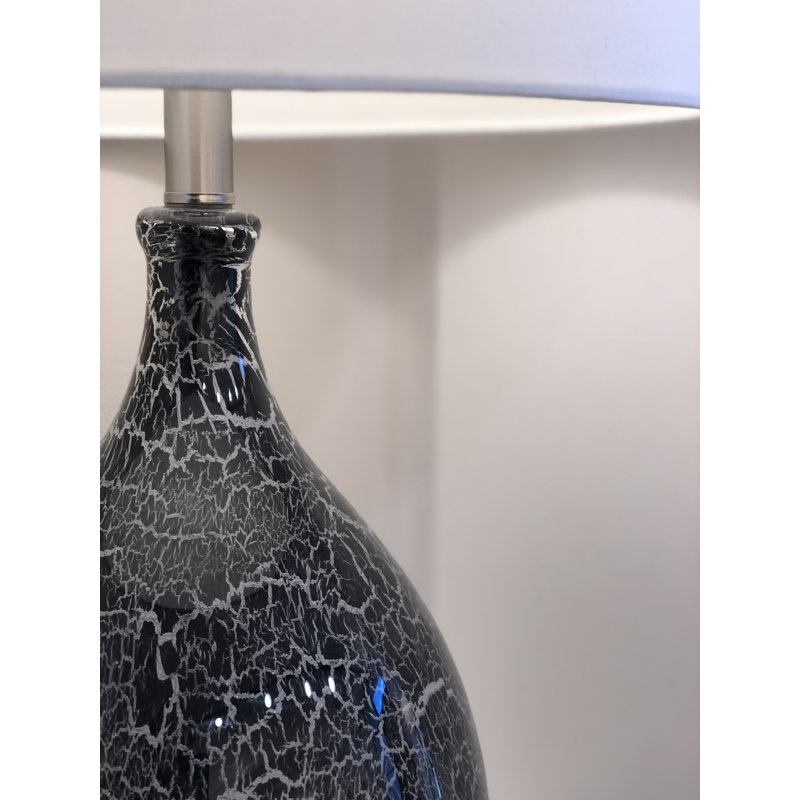 Stunning Glass Grey/Silver Timeless Table Lamp with Linen Shade (Set of 2)