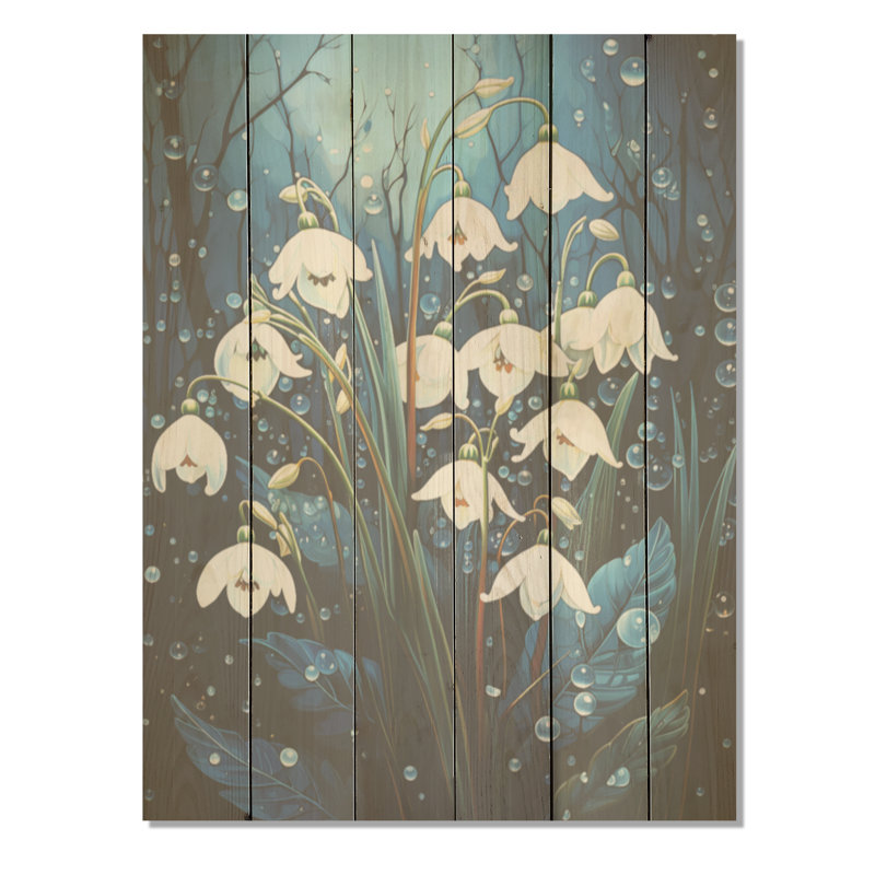 «Realistic Snowdrops Winter Chills I - Snowdrops», art sur bois de pin naturel, H 40 po x l 30 po