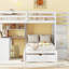 Lit superposé double au-dessus de simple avec bureau, tiroirs et tablettes pour un espace de vie compact et organisé, blanc