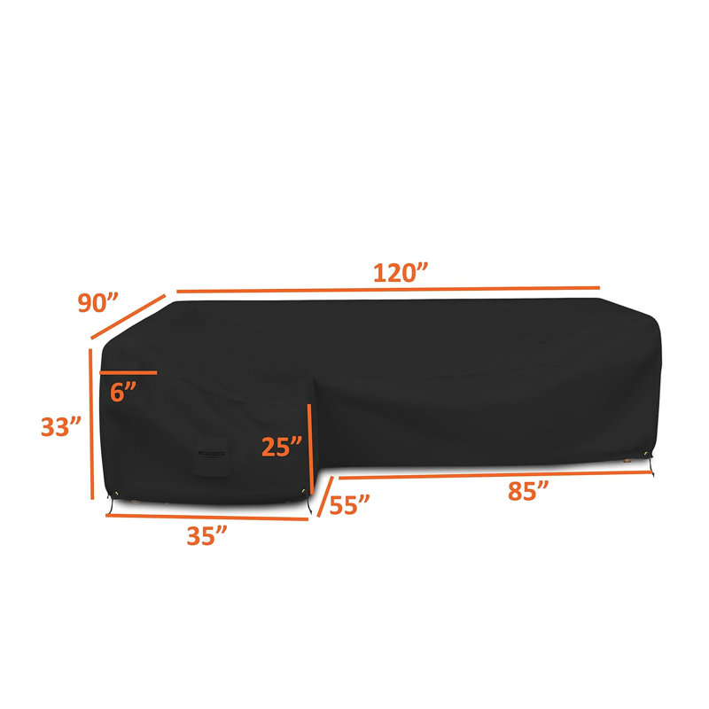Kiel Heavy Duty Waterproof L Shaped Patio Sofa Cover, 3-Sear Sectional Cough Covers for Living Room, Black