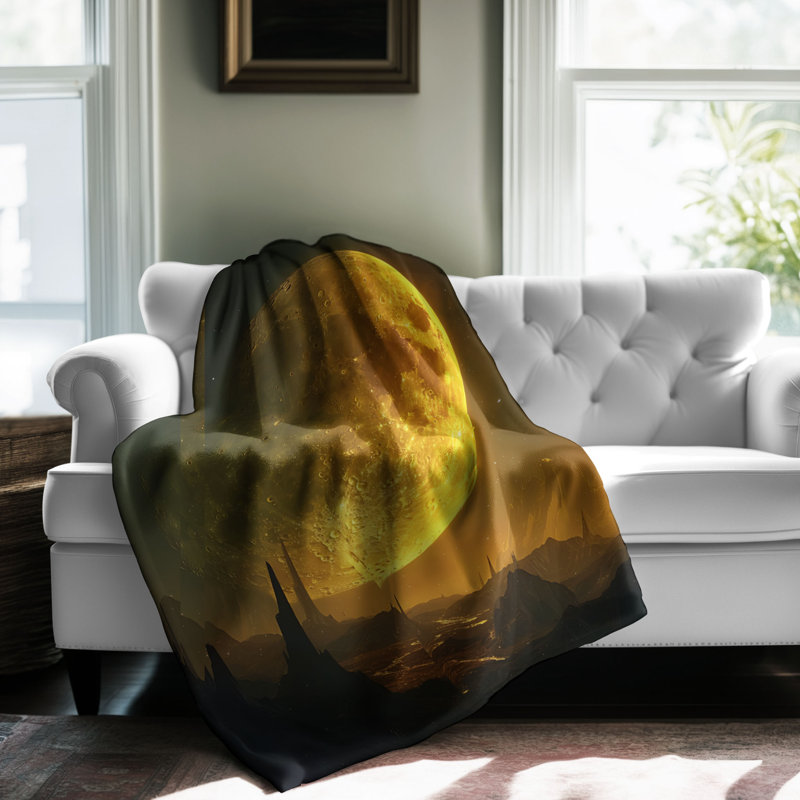 Luminous Full Moon - 1 pièce Sherpa Premium - impression d'art luxueux, Lit simple