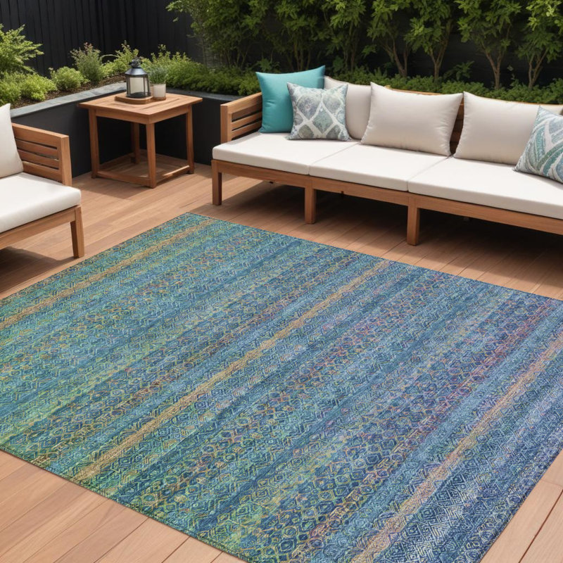 Tapis bleu sarcelle à rayures 8 pi x 10 pi bleu sarcelle et cuivre