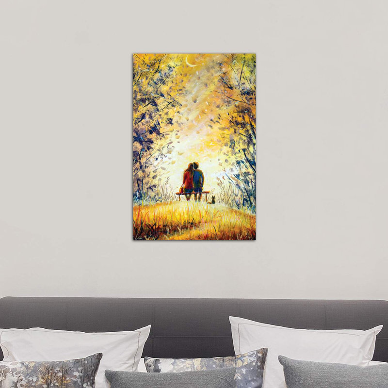 A Loving Couple And Cat by Valery Rybakow - Wrapped Canvas Painting, 66.04 cm H x 45.72 cm W x 1.91 cm D