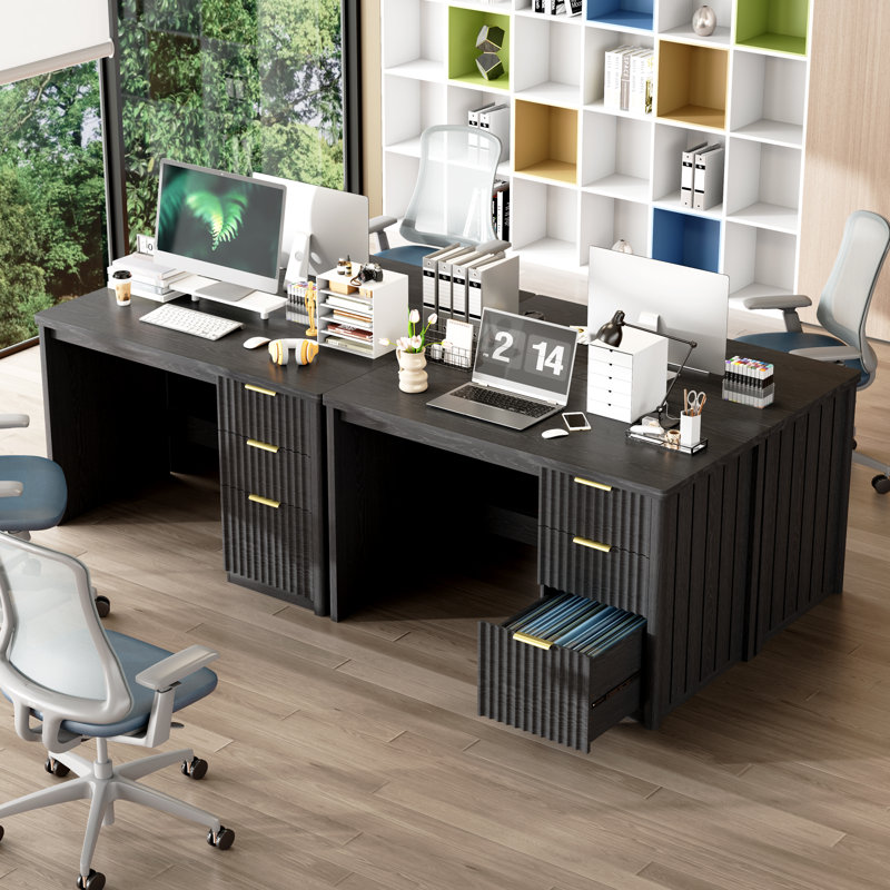 Bureau d'ordinateur 47 po avec tiroirs classeurs et tiroirs de rangement, Noir
