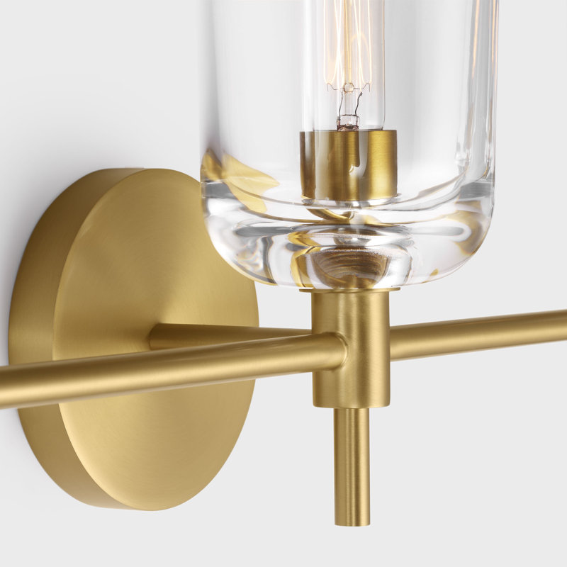 Thom Filicia Hartley Bathroom Bedroom Wall Fixture With Clear Shade, Burnished Brass, 8.125" H x 24" W x 5.875" D, 3 Lights