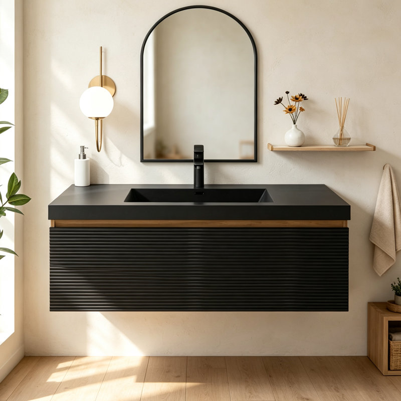 Ensemble de meuble-lavabo mural simple 48 po avec plateau en résine 48 po