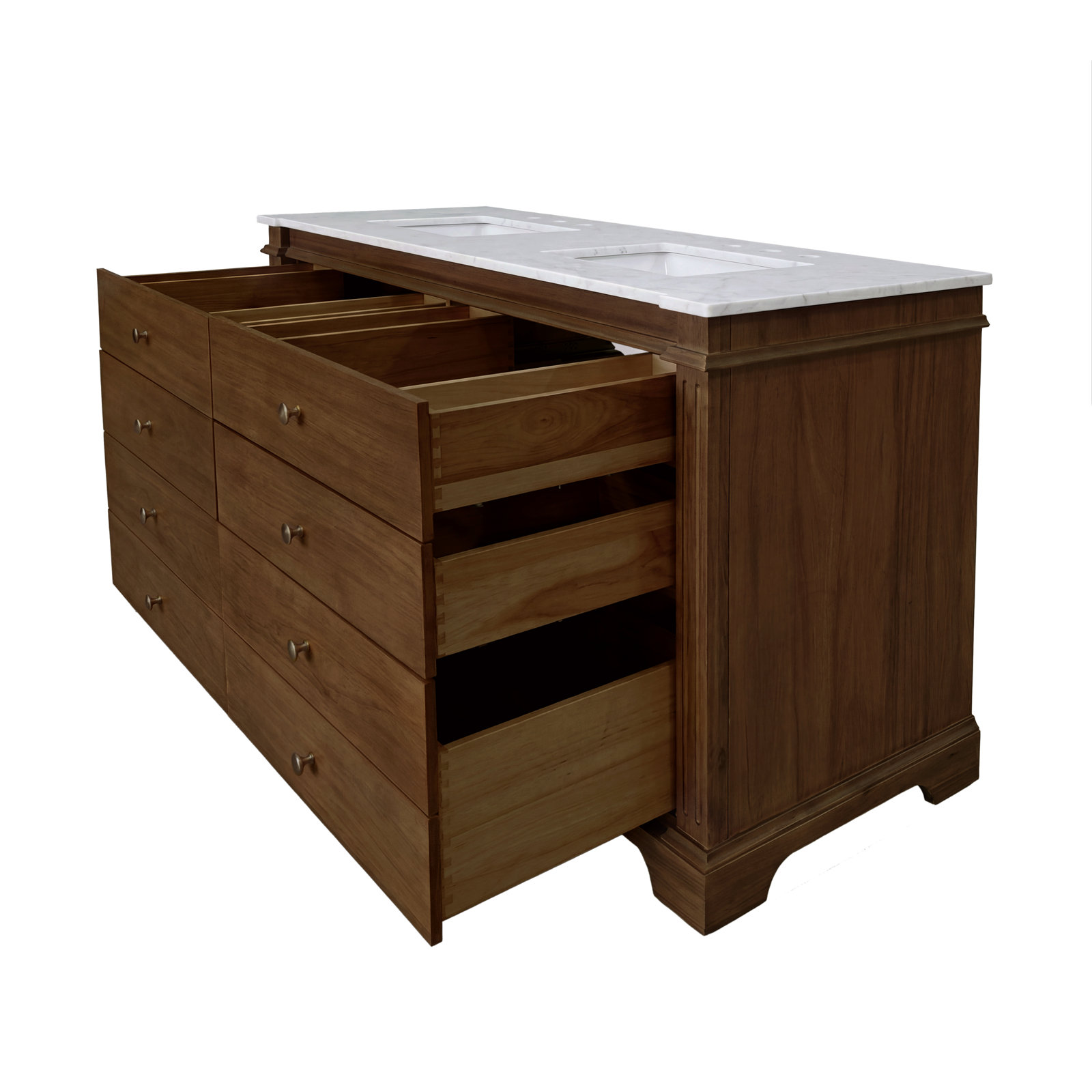 Garza 60" Carrara Marble Double Bathroom Vanity, Walnut Brown