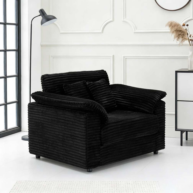 47.24-inch spring-wrapped corduroy armchair + storage stool set with USB ports, Black