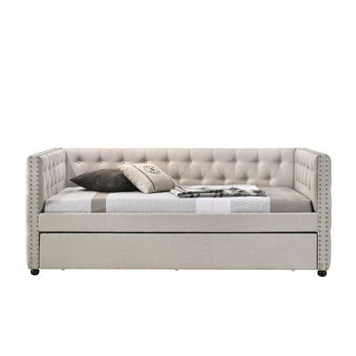 Romona Beige Fabric Daybed W/Trundle