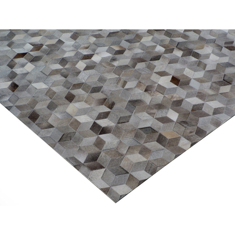 Natural Hide Cowhide Geometric Area Rug, Rectangle 8' x 10'