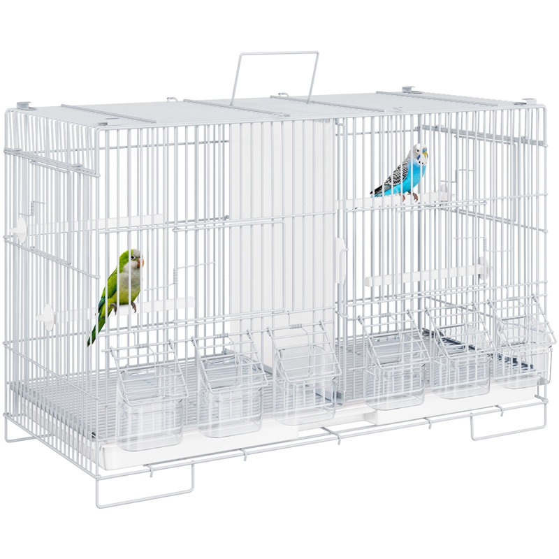 Stackable Metal Bird Cage with Removable Divider Front Slide-out Tray and 6 Feeding Cups