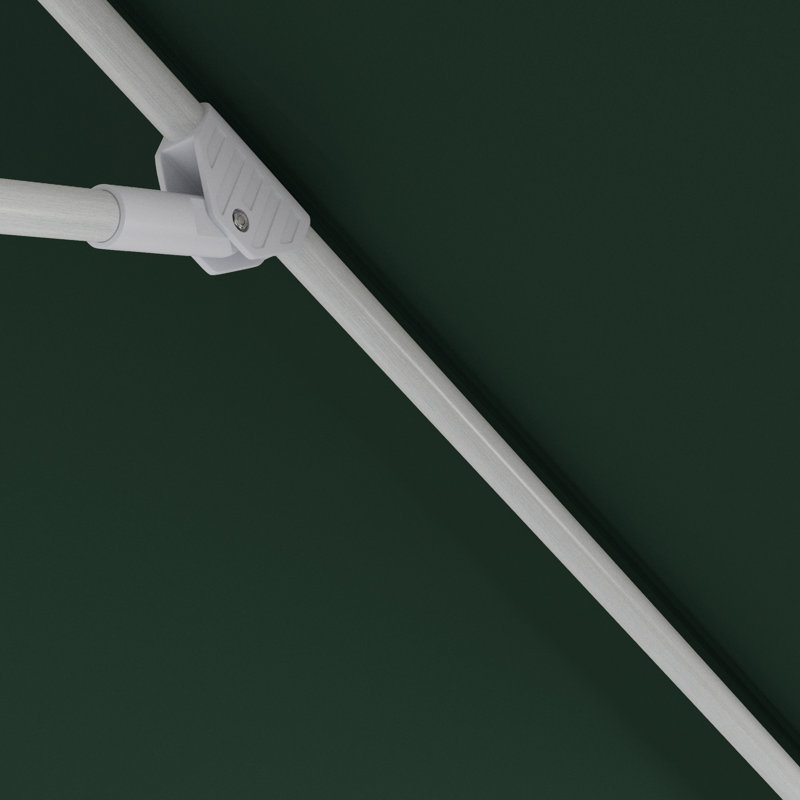 Parasol de terrasse en bois gris 11 pieds avec nervures en fibre de verre et poulie en vert forêt Sunbrella, Vert forêt