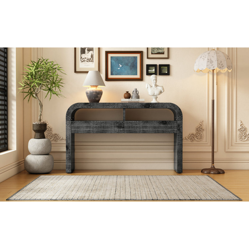 Console, 52 po x 14 po x 31,5 po, noir antique. Table courbée rétro avec rangement pour le couloir. Et attrayant