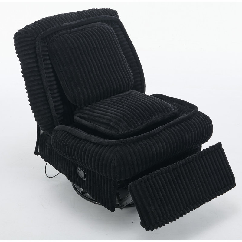 Chaise berçante pivotante rembourrée, Velours côtelé noir / polyester